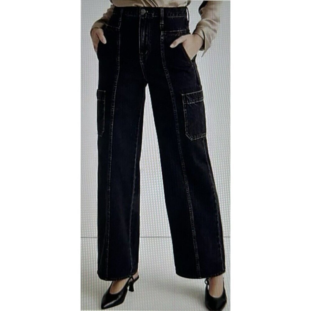 Madewell Baggy High Waist Wide Straight Leg Cargo Westburg Wash Black Jeans 29